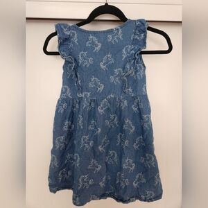 Vince Camuto Button Down Chambray Unicorn Print Dress Girls size 8